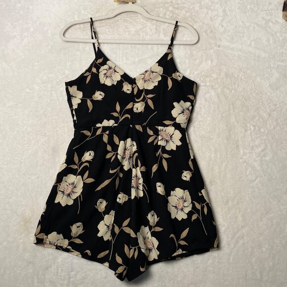 Lulus Magical Meadow Black Floral Print Mini Skort Dress Romper Small Boho Chic - Picture 9 of 10